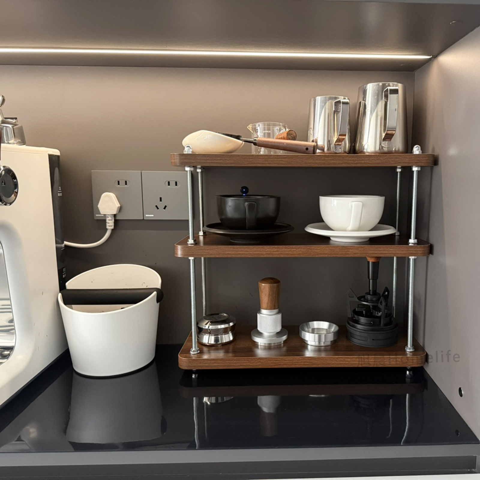 Café de madera sólida taza de esquina tablero de comedor barra de almacenamiento estante de tazas de agua utensilios de diseño de estante de exhibición