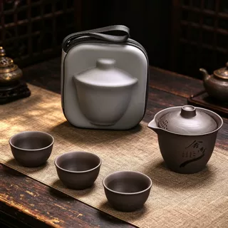 紫砂旅行茶具小套装户外便携车载快客杯一壶三杯陶瓷伴手礼品批发