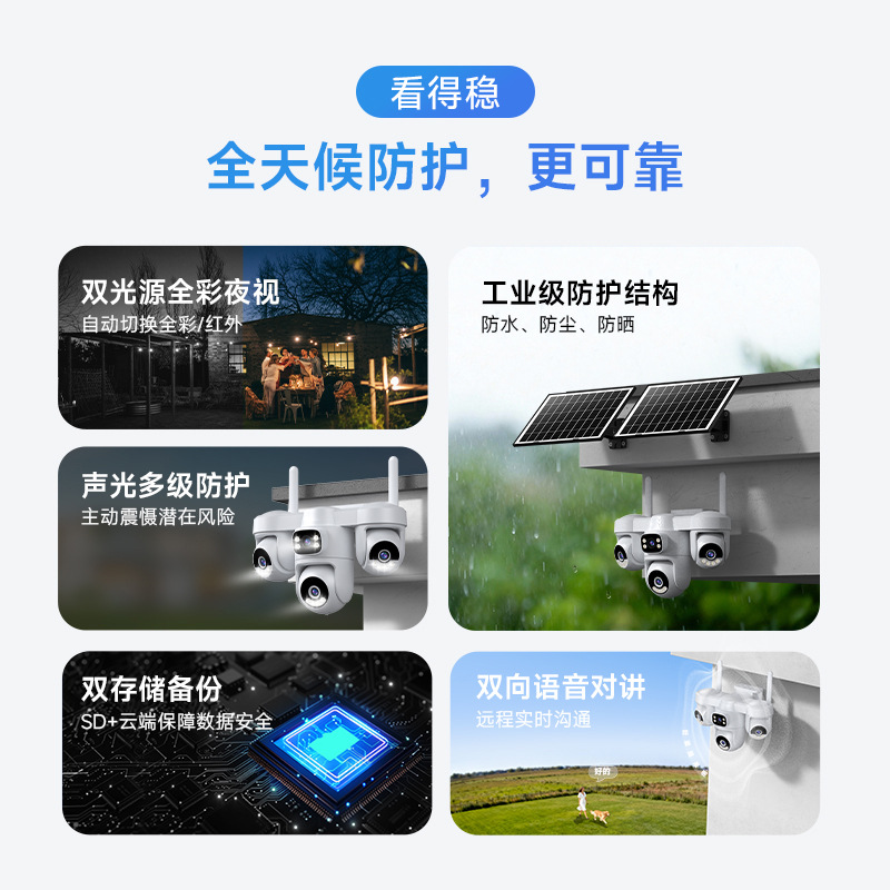 Cuatro cámaras de monitoreo al aire libre con cuatro cámaras de monitoreo de alta definición 360 panorámicas remotas para huerto y estanque de peces