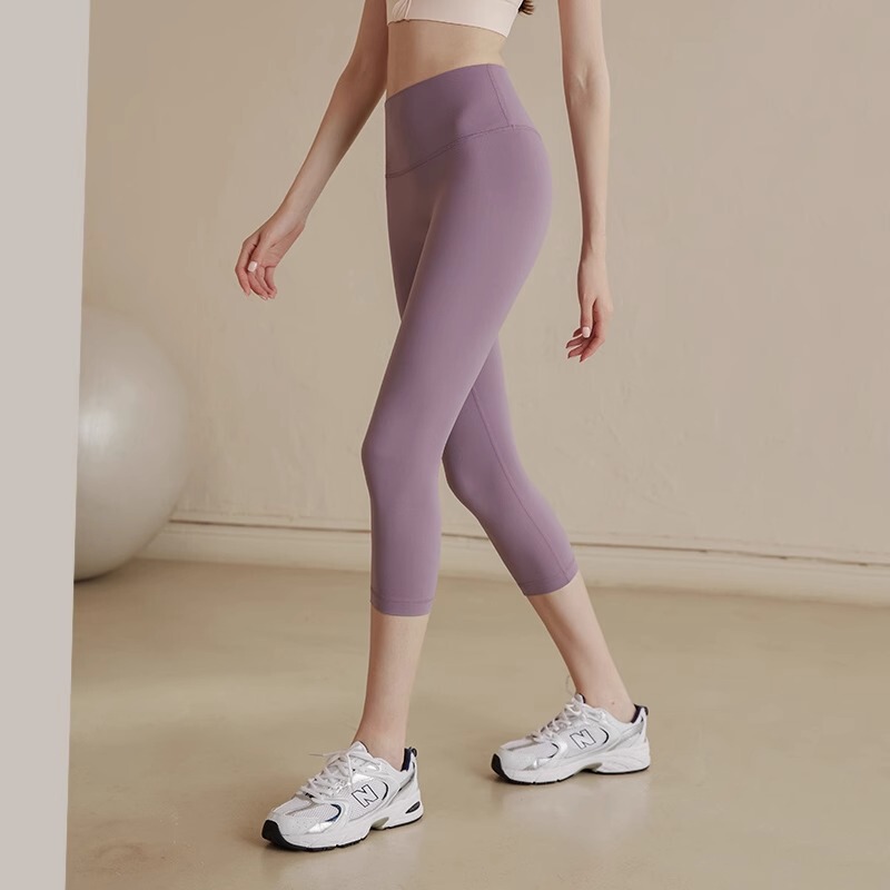 Anti-Curl High Waist Rear Pocket Yoga Pants Cropped Women's Tight Hip Tighting Abdominal Running Sports Fitness Outdoor