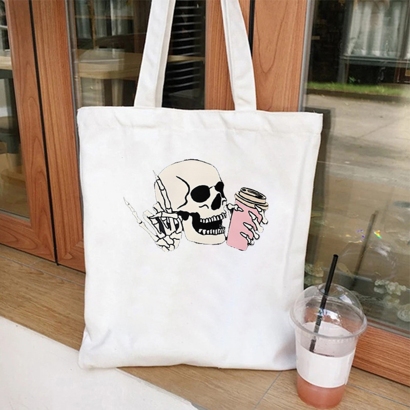 Halloween calavera impresa bolsa de lienzo 35 * 40 bolsa de gran capacidad para comprar bolsas de mano venta caliente transfronteriza 0902 - 8