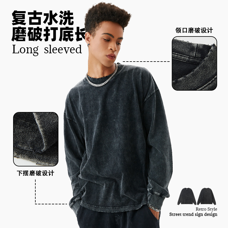 TILANI vintage lavado ropa de hombre 250g cáñamo algodón llanura desgaste artesanía diseño bottoming hombres de manga larga pareja desgaste