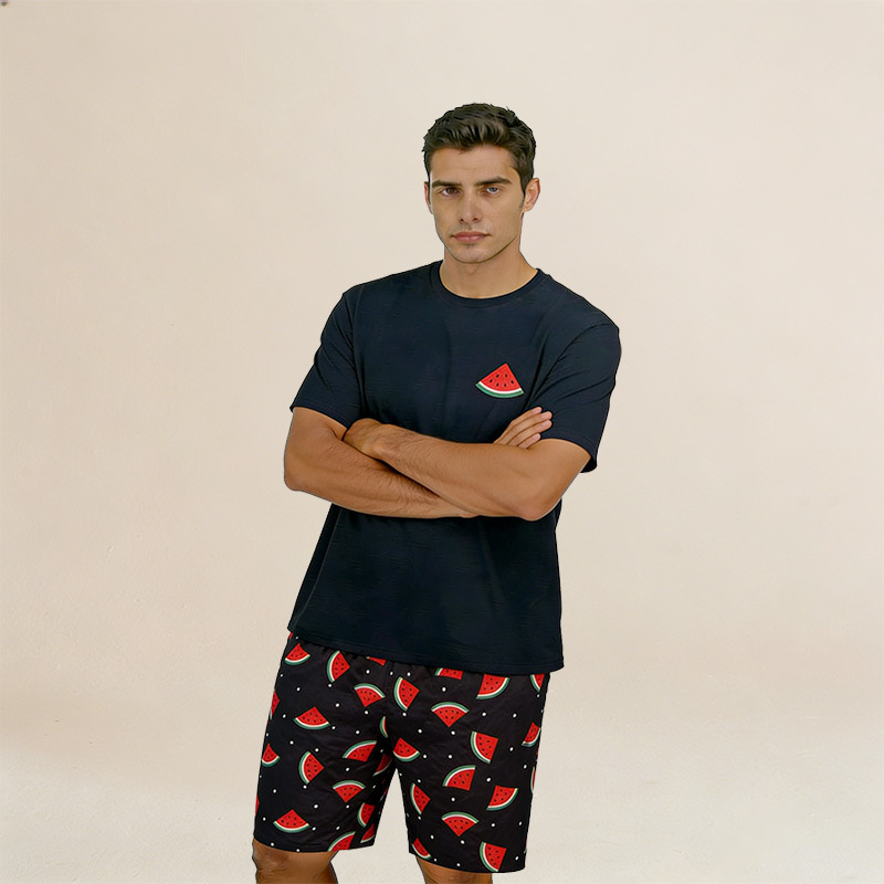 Men's Printed Loungewear Short-Sleeved Shorts Pajama Set That Can Be Worn Outside, Exclusively for Amazon and Aliexpress