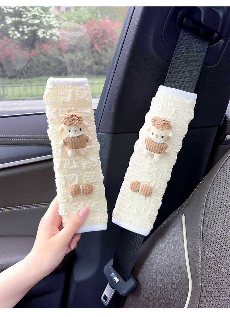 Car Seatbelt Shoulder Protector, Child Anti-Neck-Strangling Safety Belt, Creative Bowknot, Little Sheep Car Interior Decoration