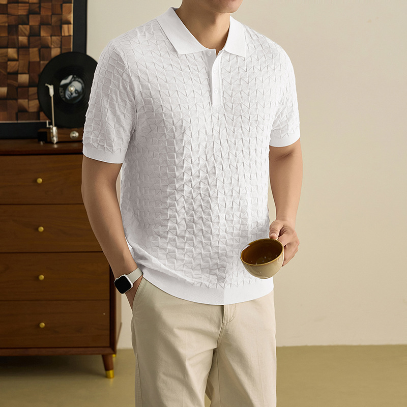 Camiseta de polo de punto de lujo estadounidense de estilo antiguo retro de manga corta para hombres Casual de negocios T-shirt para hombres
