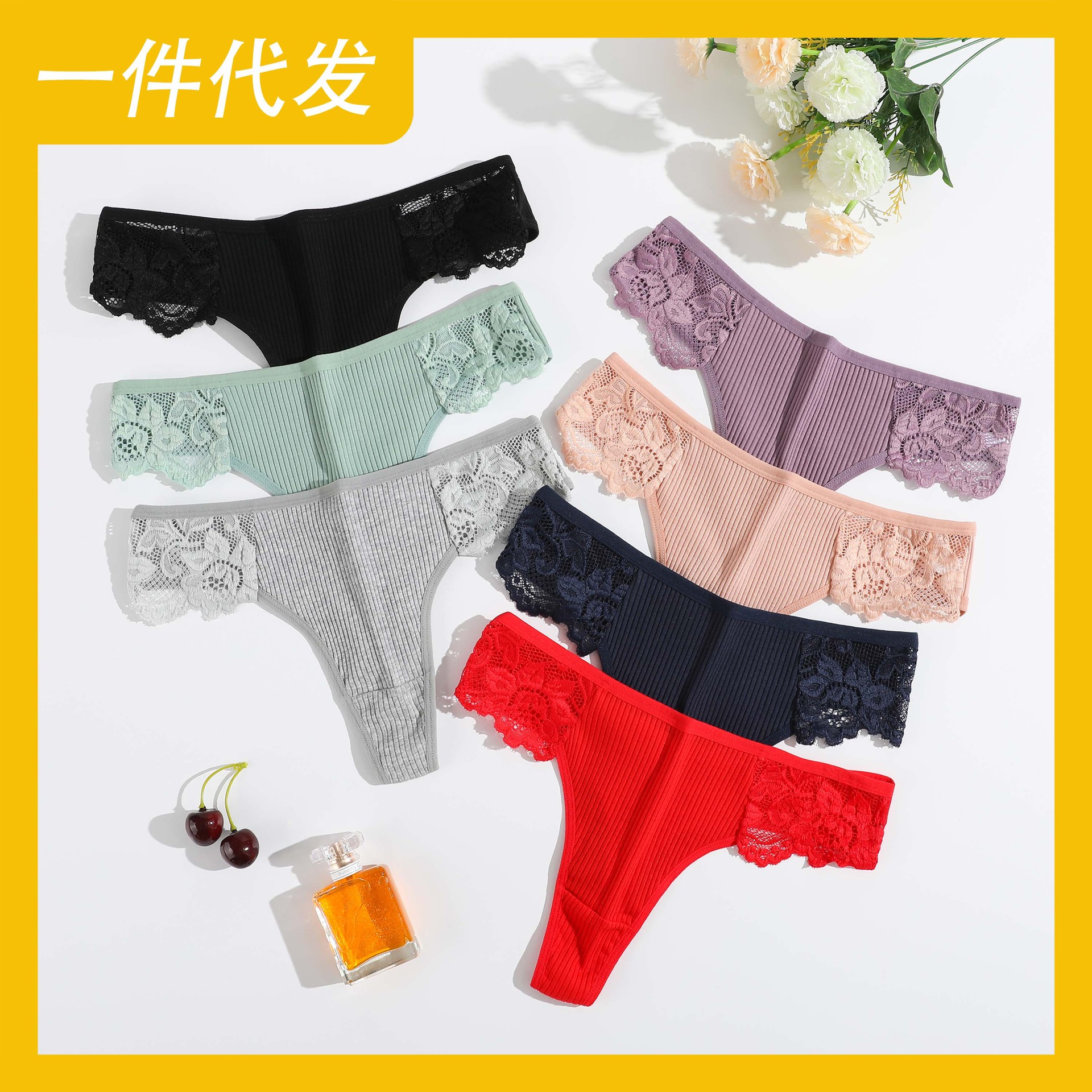 Nueva ropa interior en forma de T para niñas pantalones de tanga con hilo de encaje para mujer pantalones en T de algodón transpirable de cintura baja para mujer al por mayor