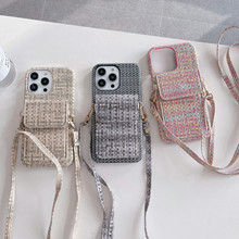 编织纹斜背卡包适用iPhone15promax手机壳华为mate60Pro荣耀90女