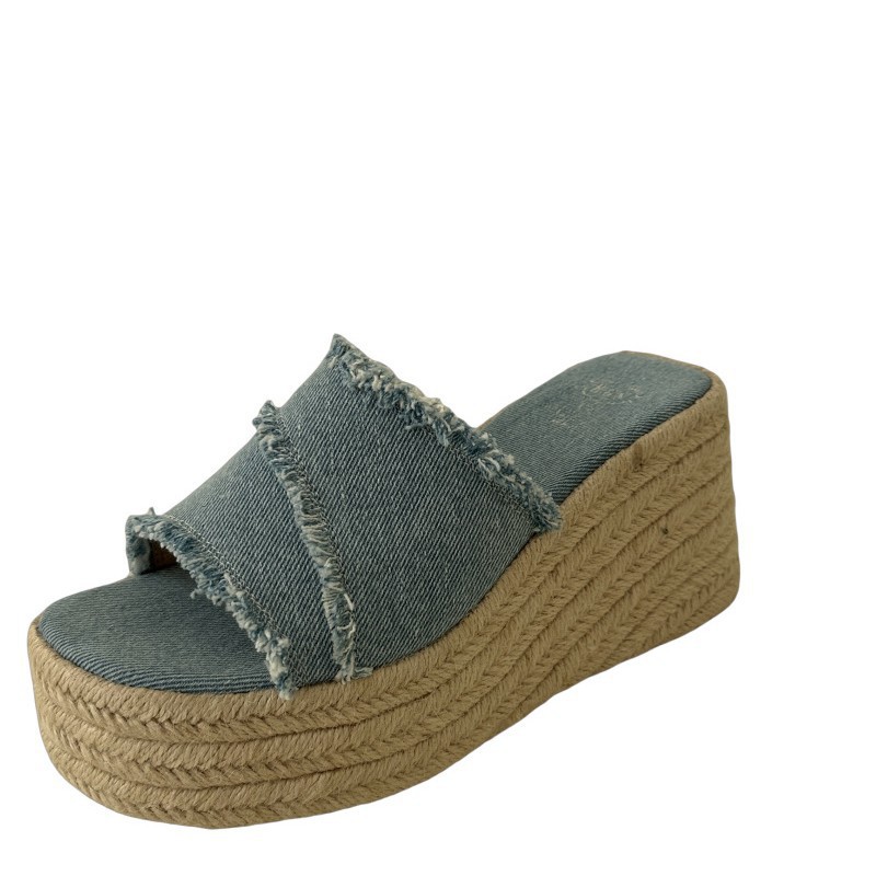 Sandali con zeppa in jeans stile francese da donna in paglia_voghion.com