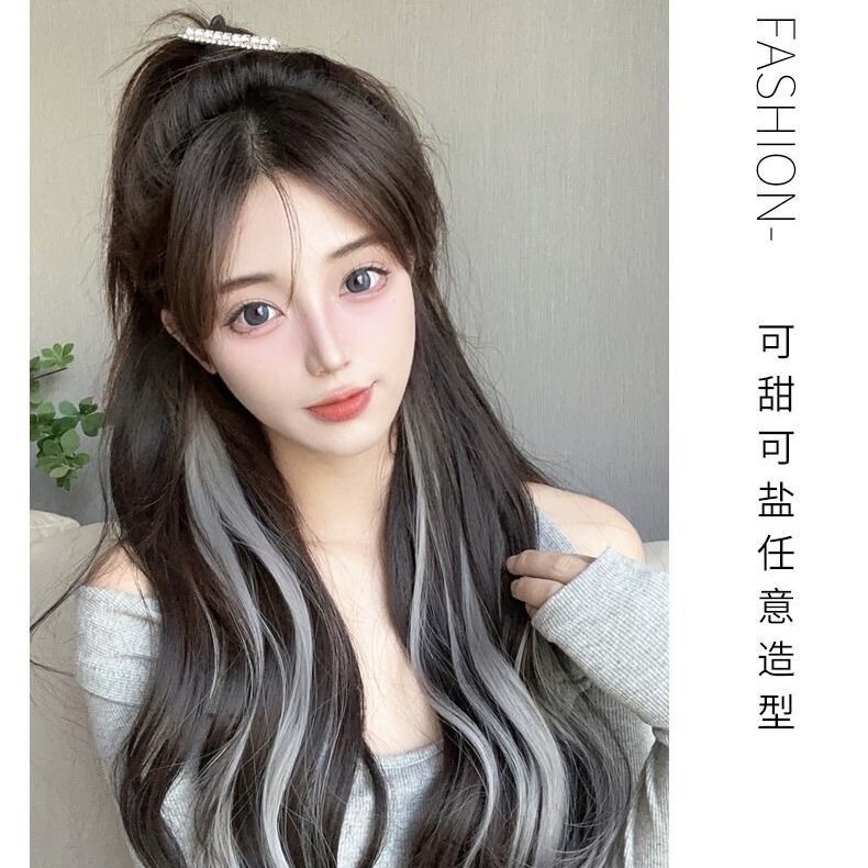 女性用のカラフルな巻き毛耳染めウィッグ、ファッショナブルな恋人、インターネットセレブのホットガールヘアアクセサリー、目に見えないシームレスなワンピースヘアエクステンション|undefined