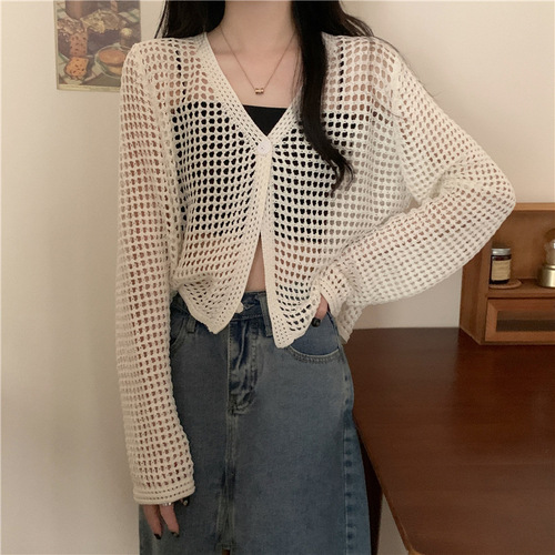 New women's Korean style lazy lace design sense outerwear thin open sweater knit wool factory top trendy