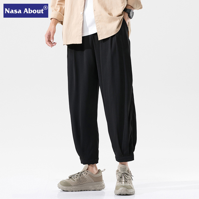 NASA Ice Silk Pants Men's Summer Thin Cropped Quick-drying Sports Pants Trendy Brand Loose Workwear Casual Pants