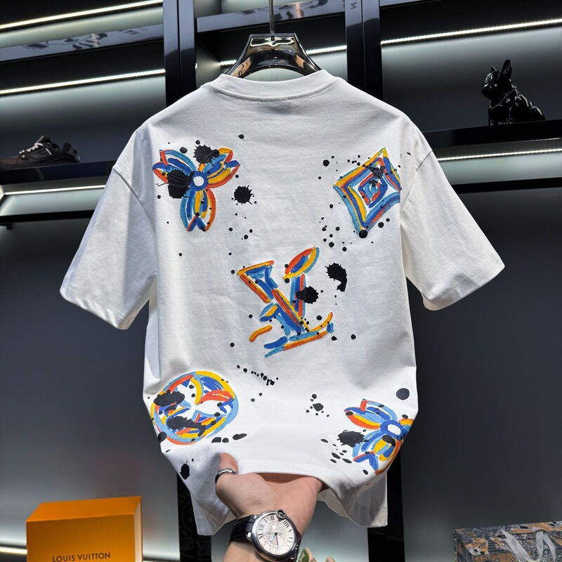 Men's American Classy Hand-Painted Graffiti Printed Round Neck Short-Sleeved T-Shirt 2025 Summer New Trendyy European Half-Sleeved T-Shirt