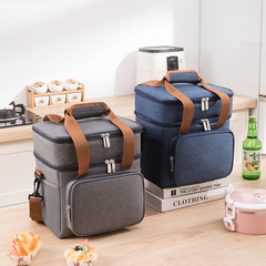 Cross-border best-selling double-layer insulated backpack picnic bag, water-resistant, cold-retaining ice bag for office lunch, lunch bag with shoulder strap