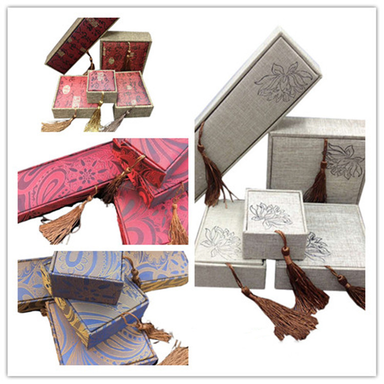 麻布流苏复古首饰盒佛珠礼品车挂手镯吊坠珠宝玉器戒指盒包装盒