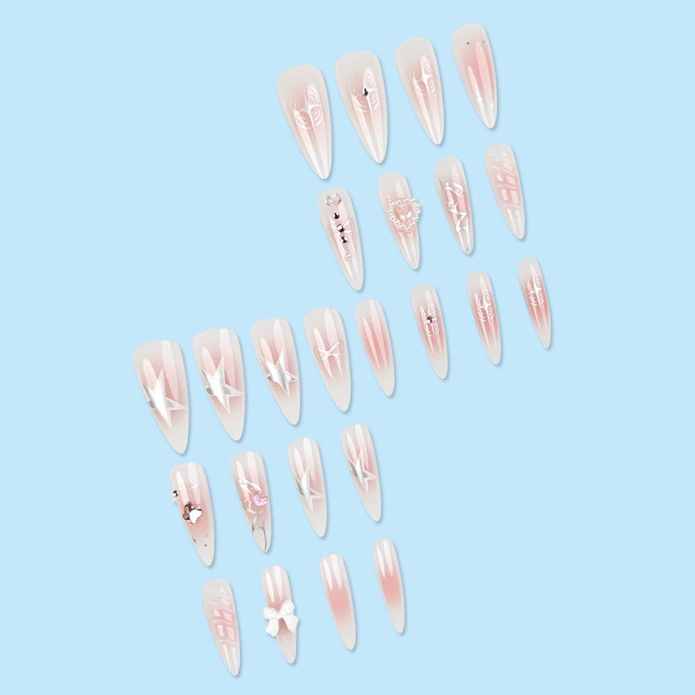 Rosa lindos arcos tridimensionales para usar uñas de punta de comercio exterior 24 piezas de fabricación directa de uñas