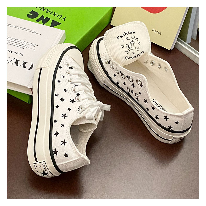 Star Embroidered Thick Sole Canvas Shoes