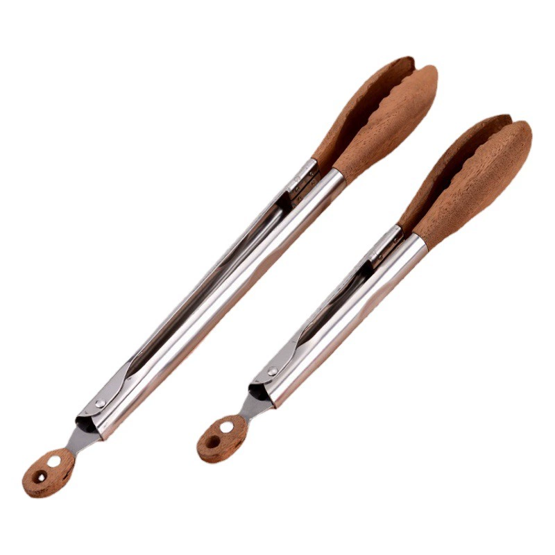 Зажим для еды из нержавеющей стали 9 дюймов 12 дюймов Зажим для барбекю шведский стол зажим для барбекю Сливовая голова орех деревянный зажим для еды