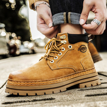 亚马逊爆款大黄靴真皮马丁靴男靴高帮鞋反绒皮时尚休闲潮男鞋代发