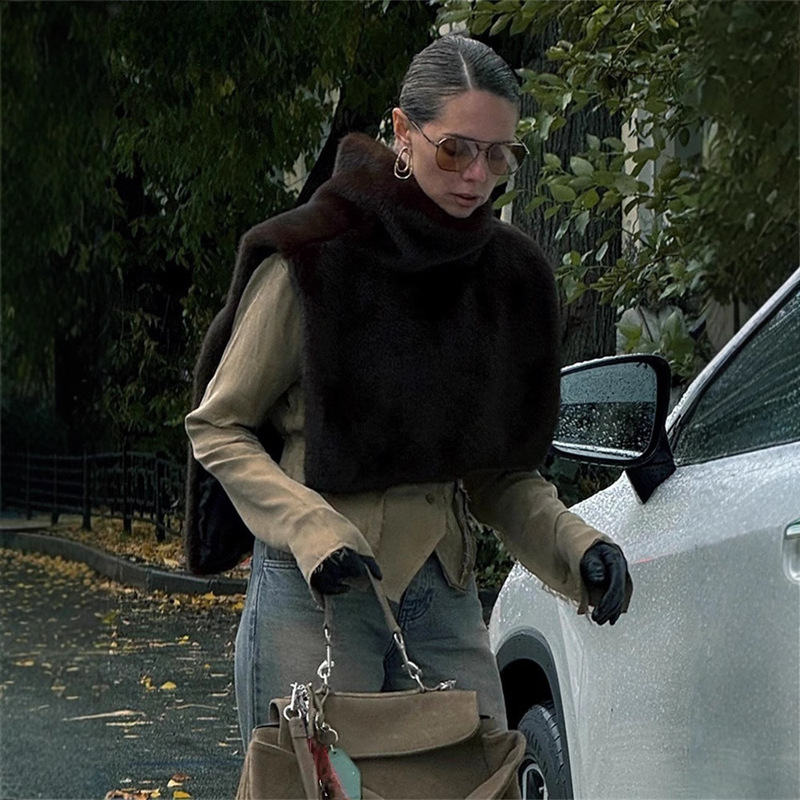 Amazon AliExpress Fur Supply Chain Autumn and Winter Artificial Fur Vest Coat High Collar Mink Women's Vest