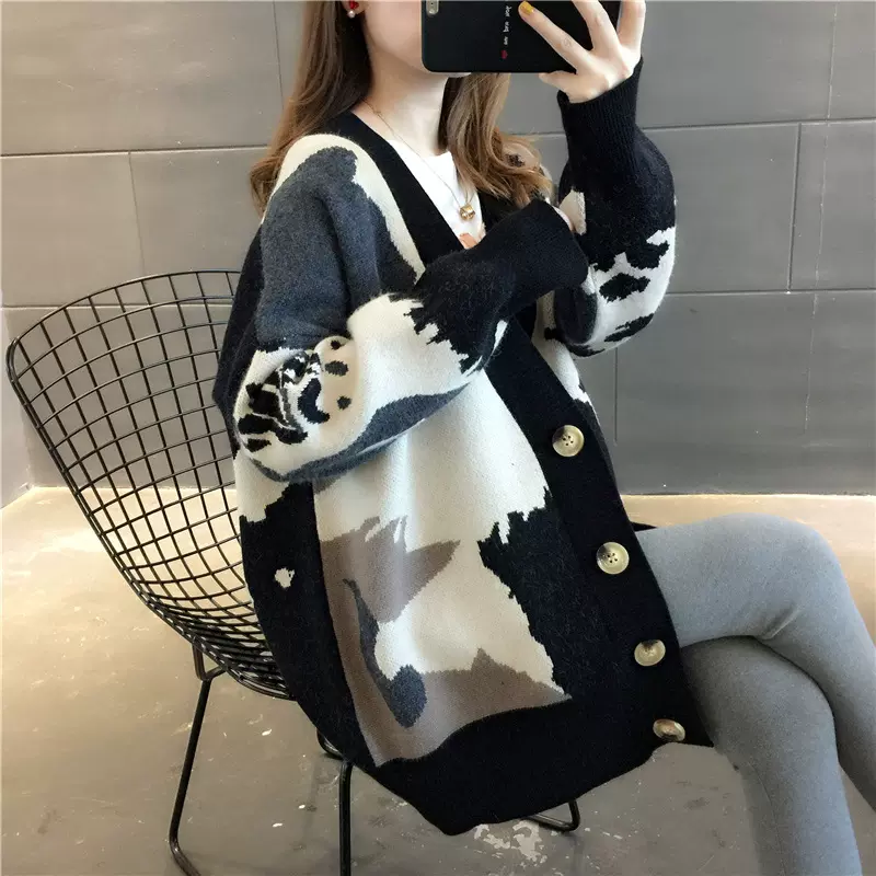 毛针织衫女开衫跨境春秋新款女装韩版外套女慵懒风毛衣宽松外搭女