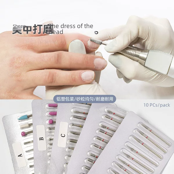 Nail diamond grinding head 10 Pack aluminum foil front exfoliating open pocket nail removal grinding tool set