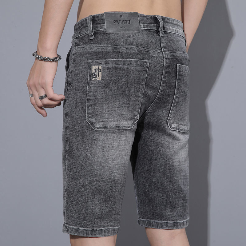 Stretch denim shorts heren dunne, trendy, veelzijdige borduurwerk cropped zachte paardenbroek zomer_voghion.com