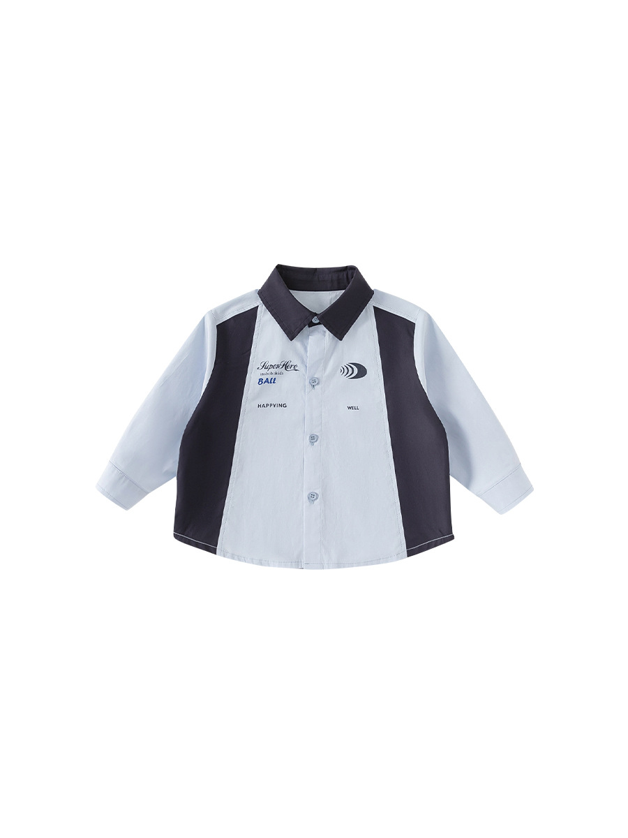 Youbao ropa infantil infantil letras simples con chaqueta de primavera camisa de collar camisa de mangas largas de color contraste para niños