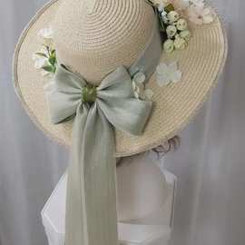 原创母亲节手工diy法式草帽花朵帽子材料包花朵草帽大檐帽礼品