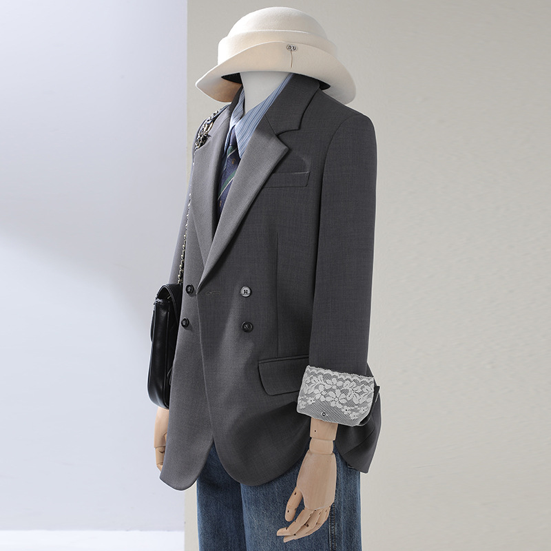 High-End Lace Cuff Loose Suit Jacket for Women in Autum Slimming Look Design Niche High-End Small Suit Top