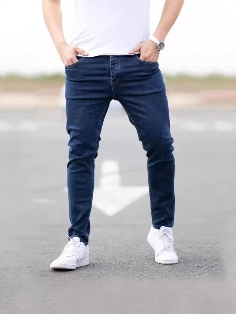 Europa y América Amazon estación independiente de moda de color sólido jeans elásticos de hombre pie pequeño de cintura media jeans de hombre