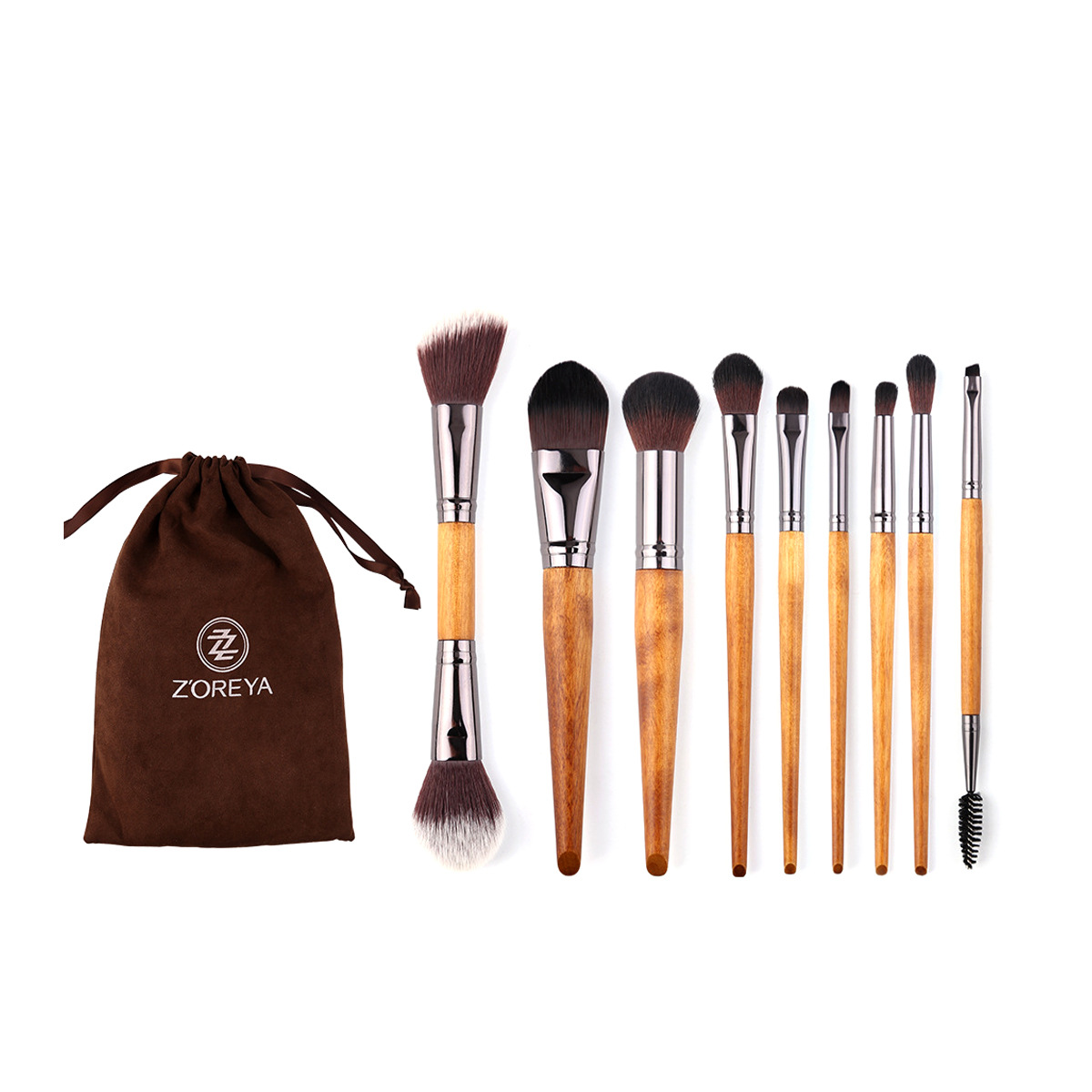 Zhuolya resaltar corrector cepillo herramientas de belleza polvo suelto rubor sombra de ojos cepillo 9 imitación nogal maquillaje cepillos traje