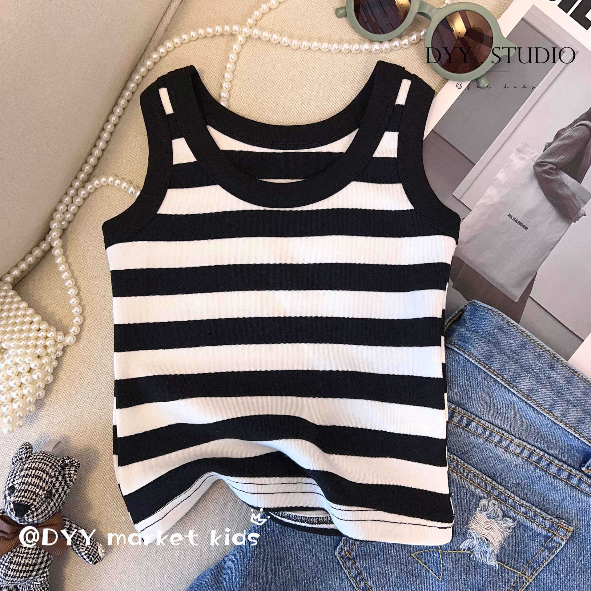Estrellas de niños giratorias chaleco de niños sin mangas rayas coreanas estilo universal con ropa interior de moda blusa de color sólido
