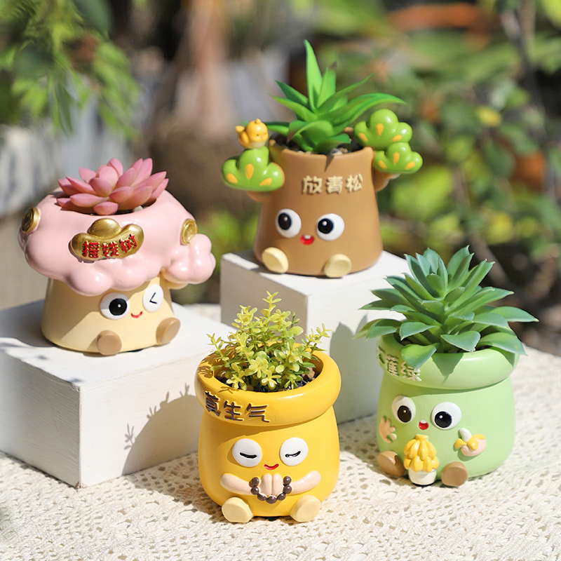 Chậu Cây Resin Chậu cây cảm xúc công sở resin, chậu cây mini để bàn, trang trí văn phòng và cây mọng nước (RG-100)