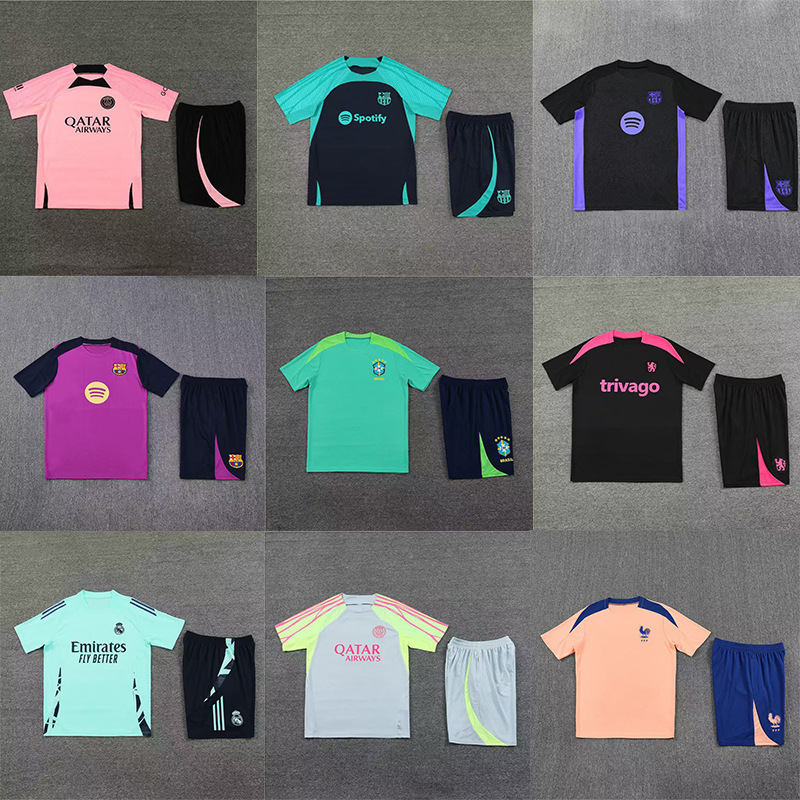 Paris Arsenal Real Madrid Barcelona Chelsea Ajax Brazil Short-Sleeved Football Training Uniform Set Fan Version