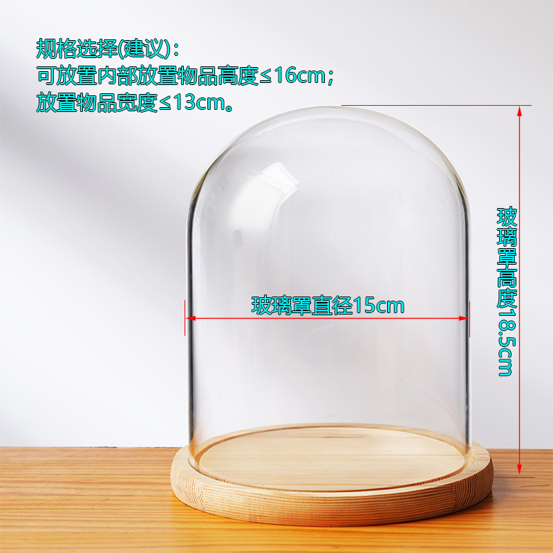 Cubierta cilíndrica de vidrio transparente sin lámpara de madera de estilo inmortal cubierta de polvo de flores hecha a mano decoración creativa de escritorio de bloques