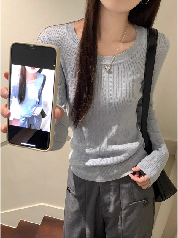 早秋2025新款气质圆领毛衣打底衫女内搭高级感韩系穿搭针织衫上衣|undefined