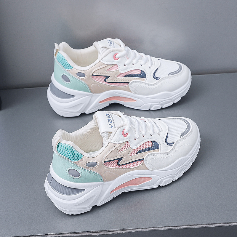 2026 Hot-Selling Spring Thick-Soled Non-Slip Dad Shoes with Breathable Mesh Running Sneakers, Fashionable Soft-Soled White Shoes for Women