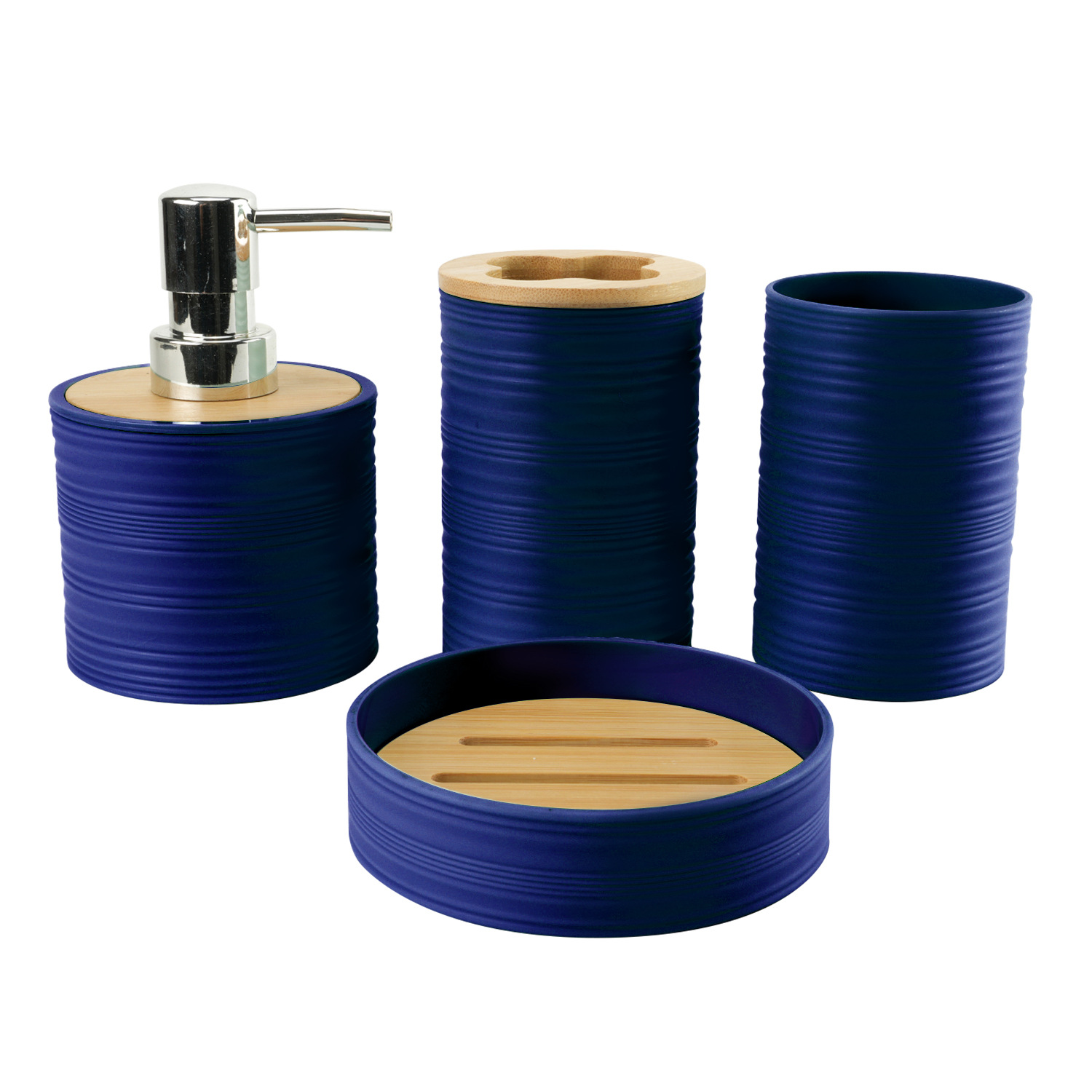 Tapa de bambú de patrón horizontal Juego de plástico de lavado de baño de cuatro piezas de fábrica al por mayor Estante de almacenamiento de baño Estante de enjuague Funda de estante de cepillo de dientes