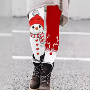 Cross-Border Export 2025 Amazon Christmas Printed Elastic Waist Slim Bottoming Long Pants All-In-One Pants for Women