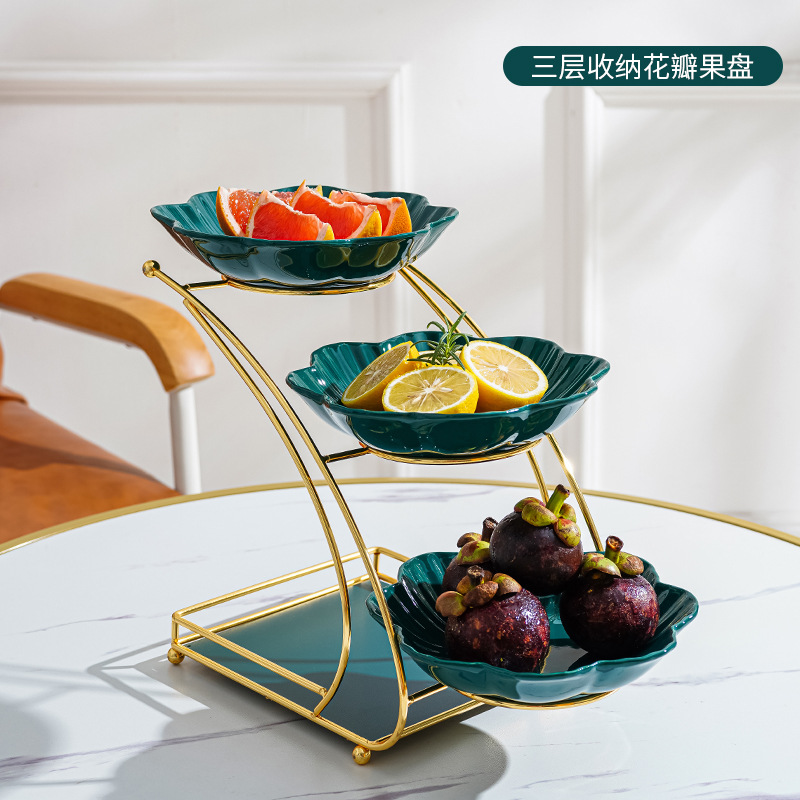 Luz de lujo estilo cerámica multi-capa plato de fruta sala de estar mesa de café snack placa hogar Internet celebridad dulces Placa de almacenamiento adornos de frutas secas