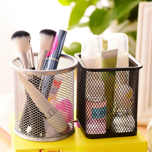 Creative Colorful Round Grid Metal Pen Holder, Korean Fashion Desktop Office Supplies Storage Ornament