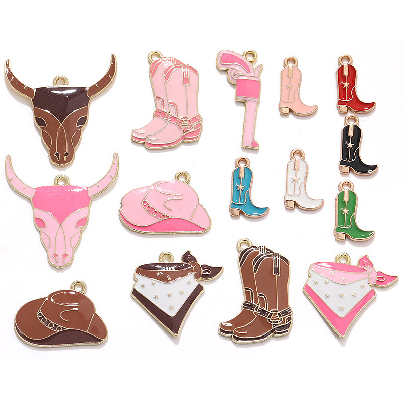 Western Cowboy Bull Head Pistol Boots Hat Scarf Lower Alloy DIY Jewelry Accessories Bracelet Necklace Pendant