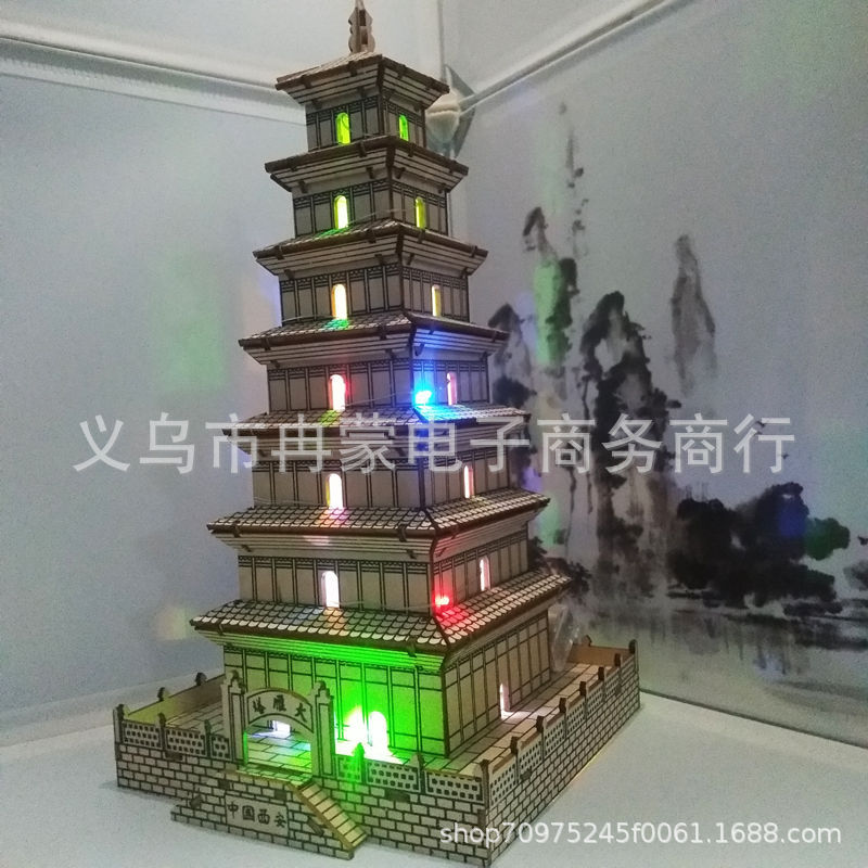 3D rompecabezas de madera rompecabezas tridimensional modelo de rompecabezas para niños edificio de estilo nacional bloques de construcción de alta dificultad montaje de juguete