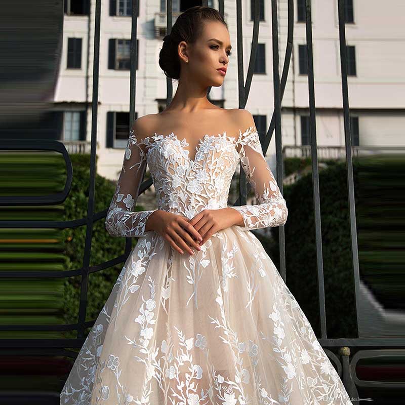 El comercio exterior de Europa y América Amazon AliExpress deseo nuevo encaje manga larga nupcial trailing sueño vestido novia sexy backless image 3