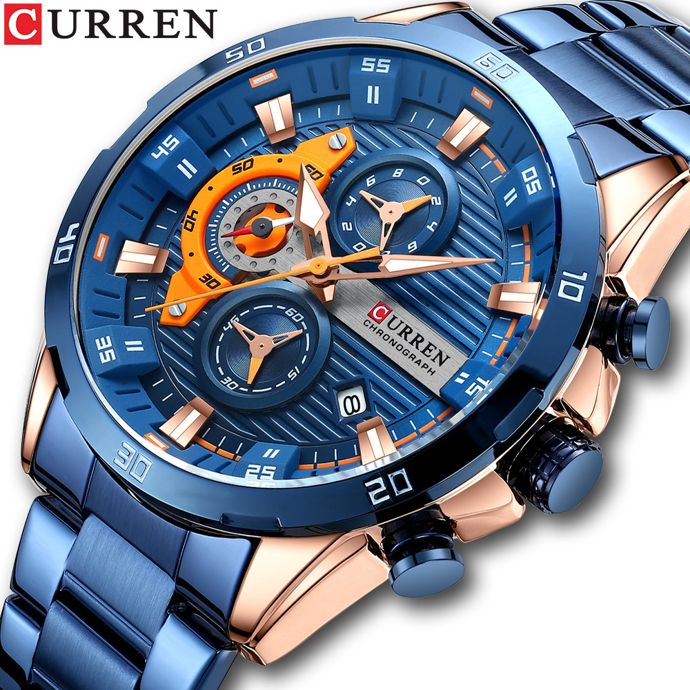 Curren 8402 reloj de los hombres reloj calendario reloj de seis pines correa de acero reloj de cuarzo reloj de los hombres de negocios
