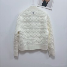 CD3D针织藤格纹提花毛衣外套柔软亲肤棒球服休闲明星同款减龄百搭