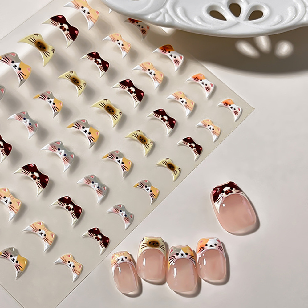 Cross-Border 5D Embossed Cat Nail Stickers Cartoon Cute Kitten Nail Stickers DIY French Style Pet Nail Stickers