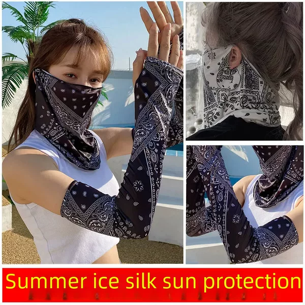 Summer New Sunscreen Mask Men's and Women's Hip-Hop Cashew Flower Fashion Cycling Sleeve Anti-UV Hanging Ear Ice Silk Veil