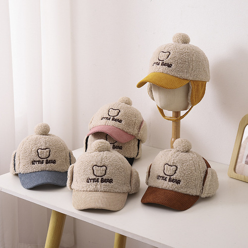 Korean style children's hat autumn and winter ear protection warm hat boy corduroy peaked hat female baby winter fashion baseball cap