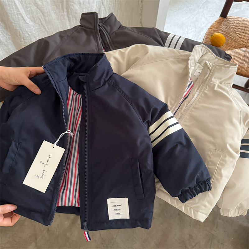 In-Stock Children's Cotton Coats 2025 Winter New Arrivals Boys and Girls Korean Style Cotton Jackets Casual Striped Jackets for Babies In-Stock Children's Cotton Coats 2025 Winter New Arrivals Boys and Girls Korean Style Cotton Jackets Casual Striped Jackets for Babies